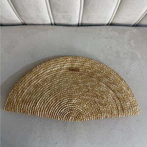 Paloma Barcelo Beige Raffia Woven Clutch